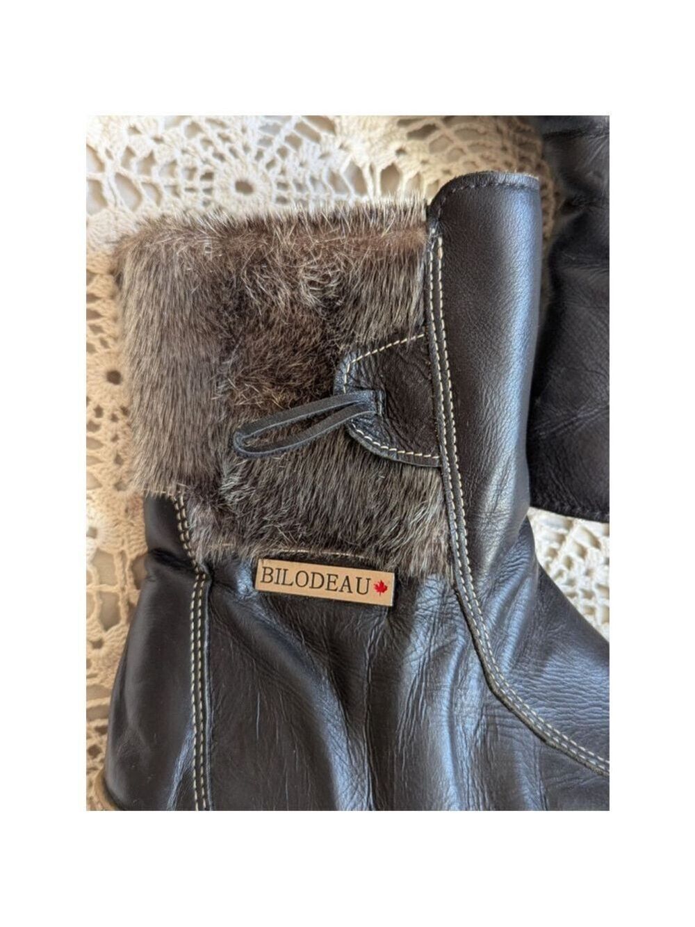 BILODEAU | Leather Winter Ankle Boots With Seal Fur Trim Size 9.5 - Picture 8 of 13